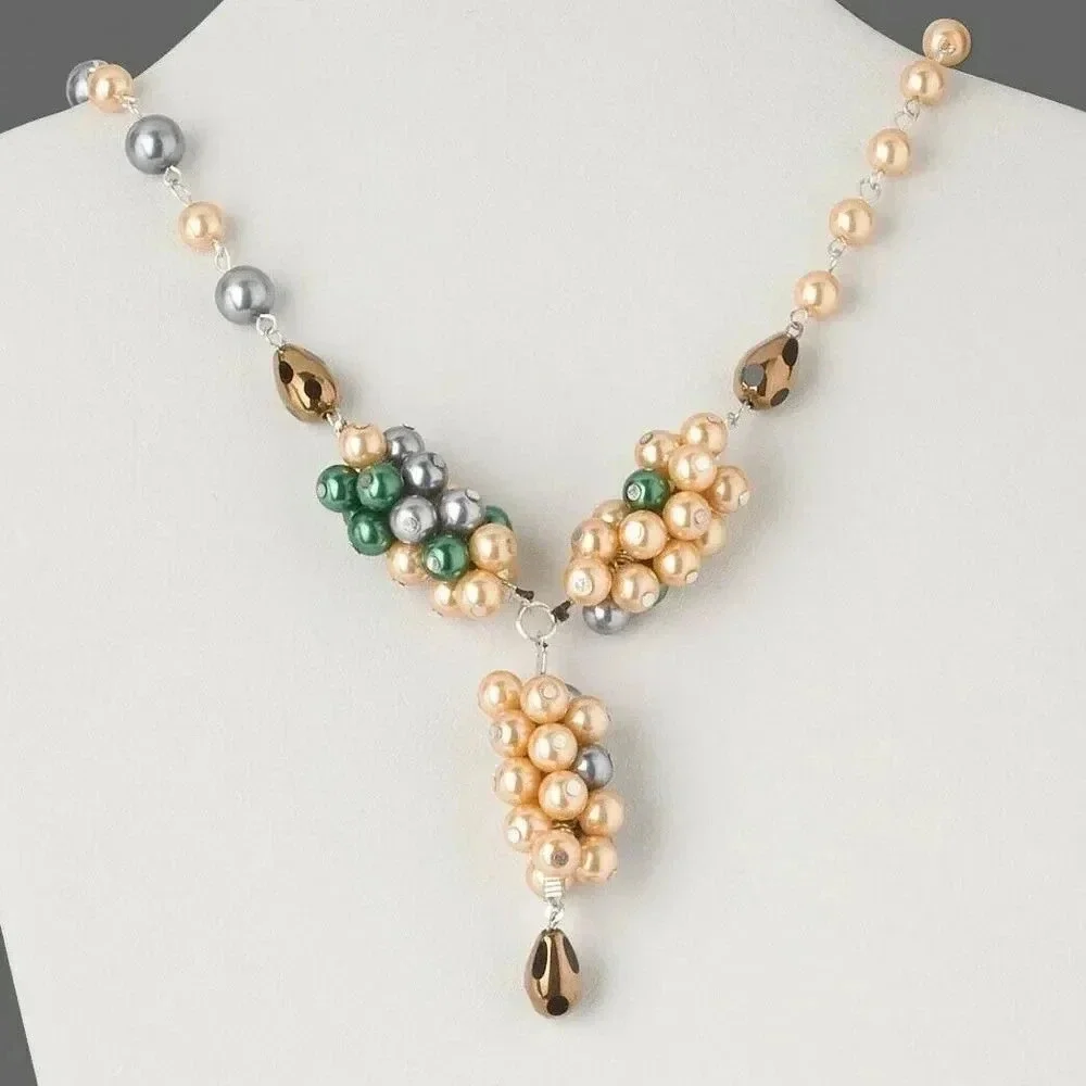 Handcrafted Glass Pearl Color Jumble Y Pendant Necklace